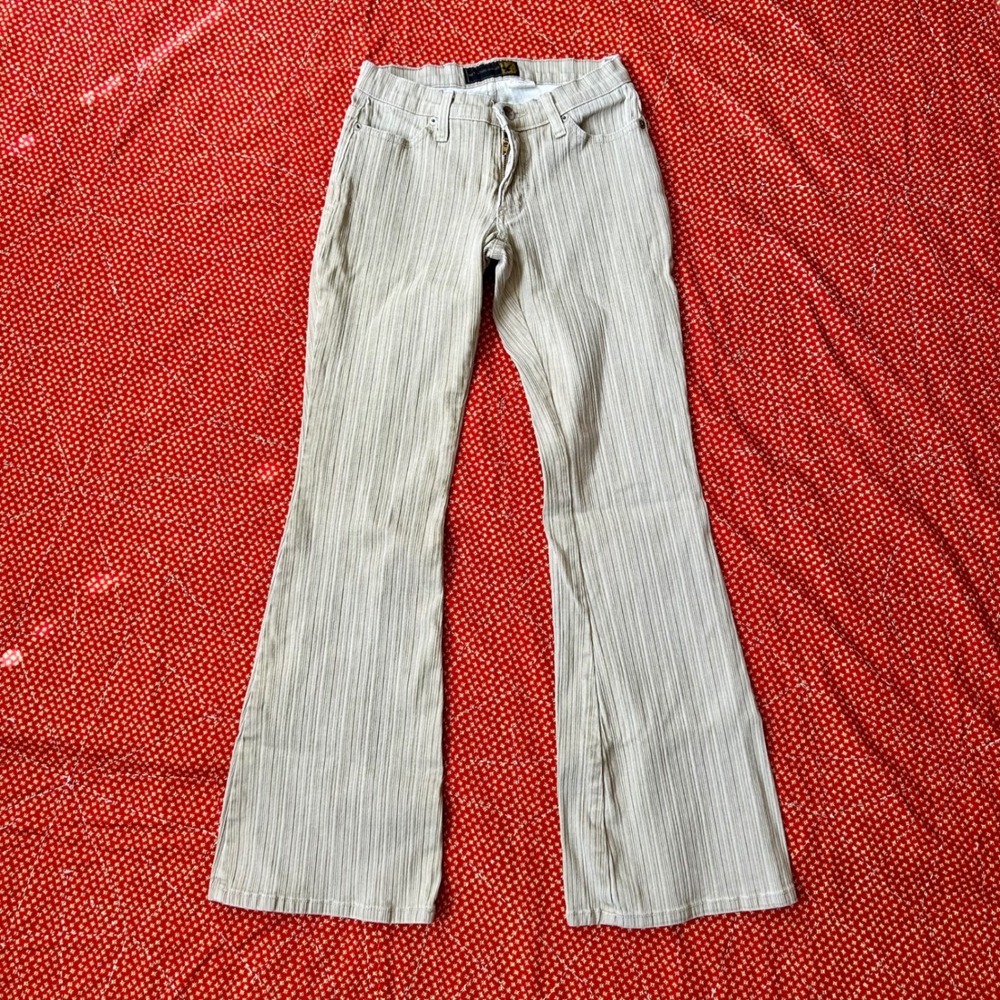 Hot the Gang Vintage Tan Striped Flare Pants Low Rise Y2K 70s Style Size 3